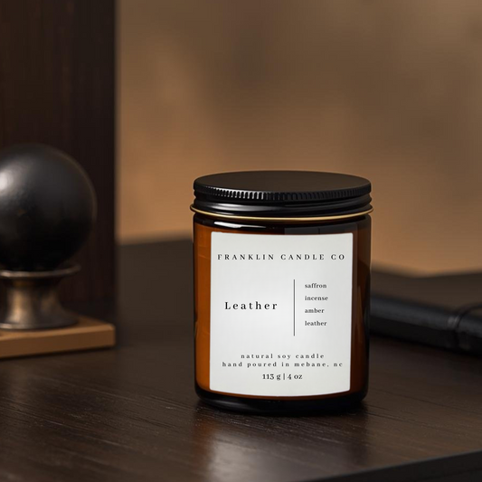 leather soy candle
